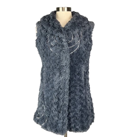 CoVelo Womens Blue Gray Sherpa Vest Plush Faux Fur Pockets Snap Front size 6 - Picture 1 of 12